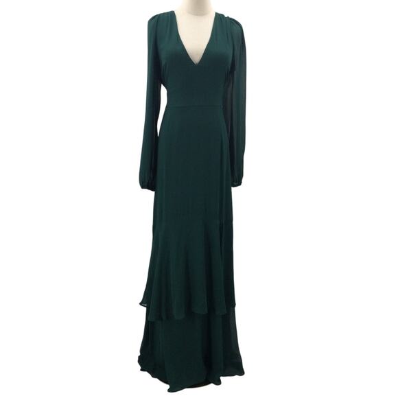 LULU'S L Tier Elegance Hunter Green Long Sleeve Tiered Formal Maxi Dress NEW 0B4 - Picture 3 of 10